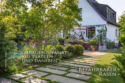 befahrbarer-Rasen Granitplatten Garagenzufahrt Garangeneinfahrt