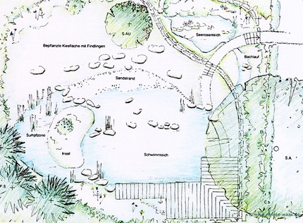 Schwimmteich-am-Hang-mit-Bachlauf-und-Wasserfall